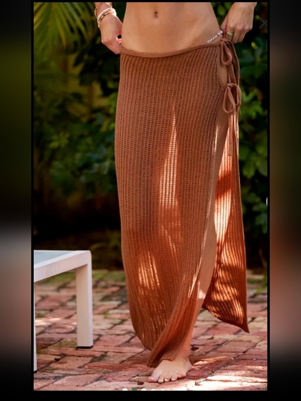 Aerie Womens Brown Crochet Wrap Tie Lightweight Beach Sarong In Horizon L/XL - Picture 1 of 10